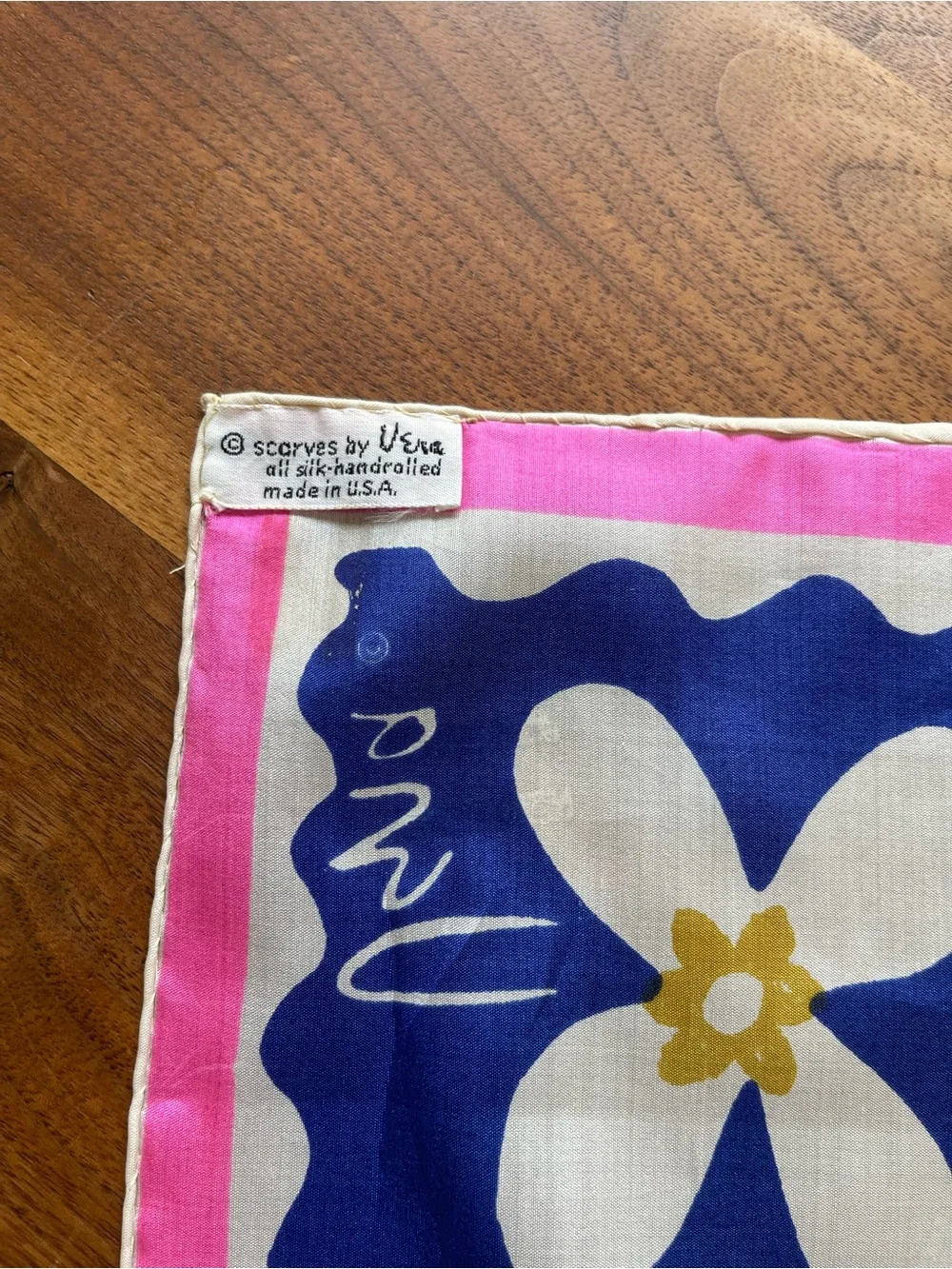 Usna silk Floral Scarf in Pink, Blue & White 21x21